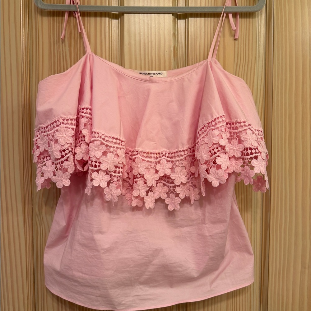 Amanda Uprichard Pink Floral Lace Ruffle Camisole